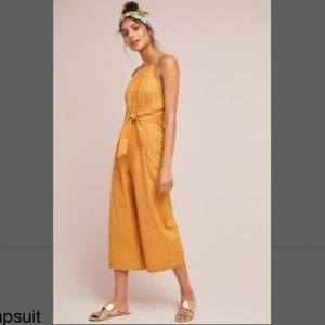 Anthropologie tie front linen jumpsuit
